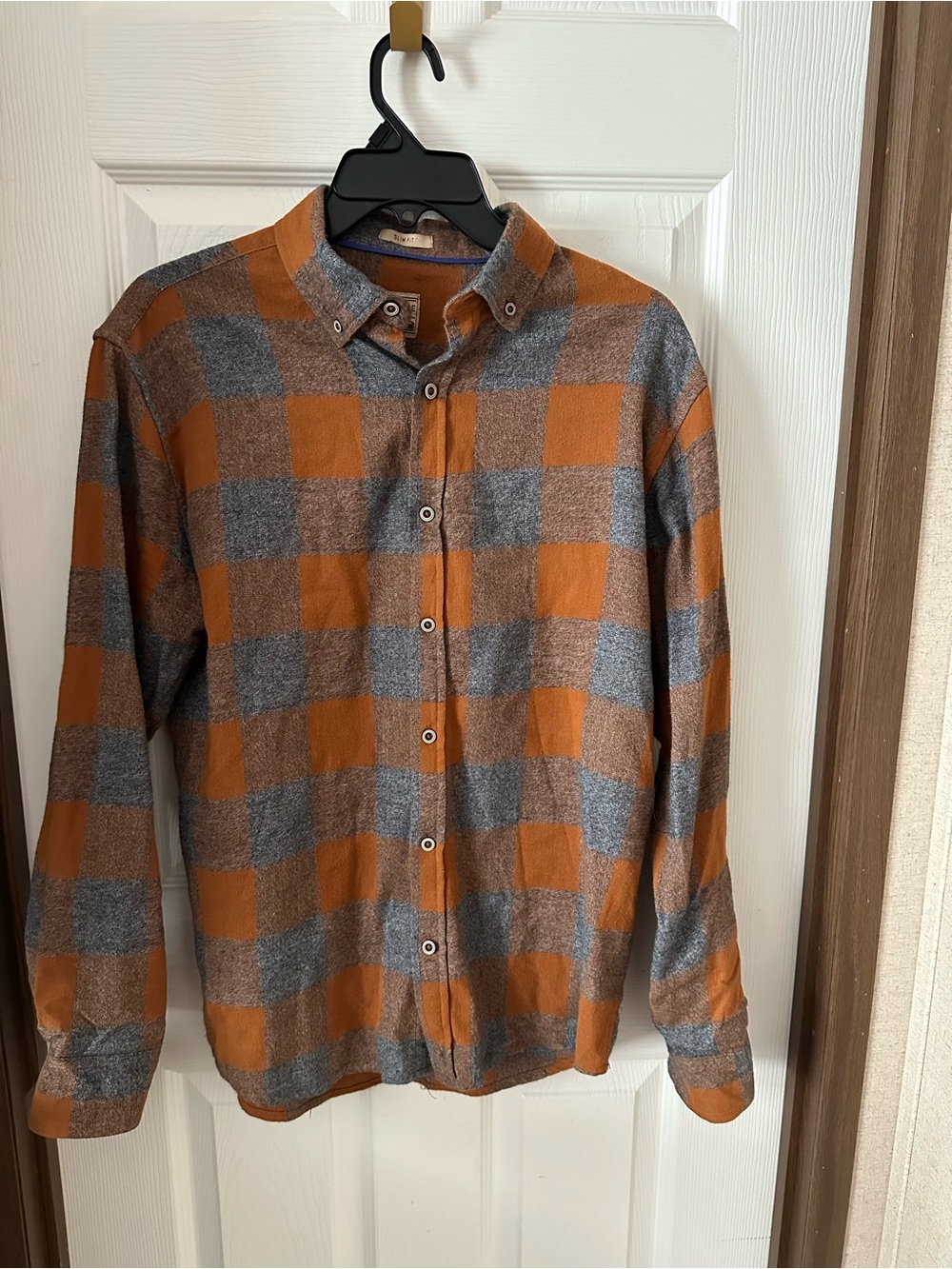 Free Nature Orange & Gray Plaid Button-Up Shirt long sleeve Mens Medium